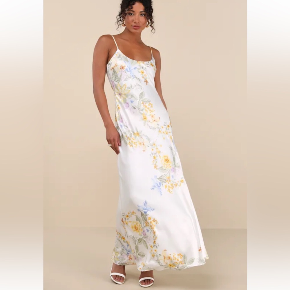 Lulu's White Floral Slip Maxi Dress